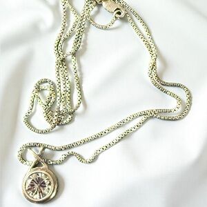 Rare Silpada Sterling Silver 925 Swirl Pendant Necklace with Large Faceted Stone